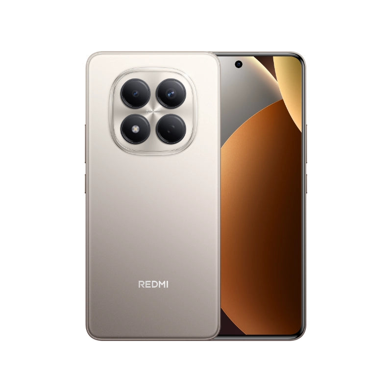 Redmi smartphone with a reflective back on a white background