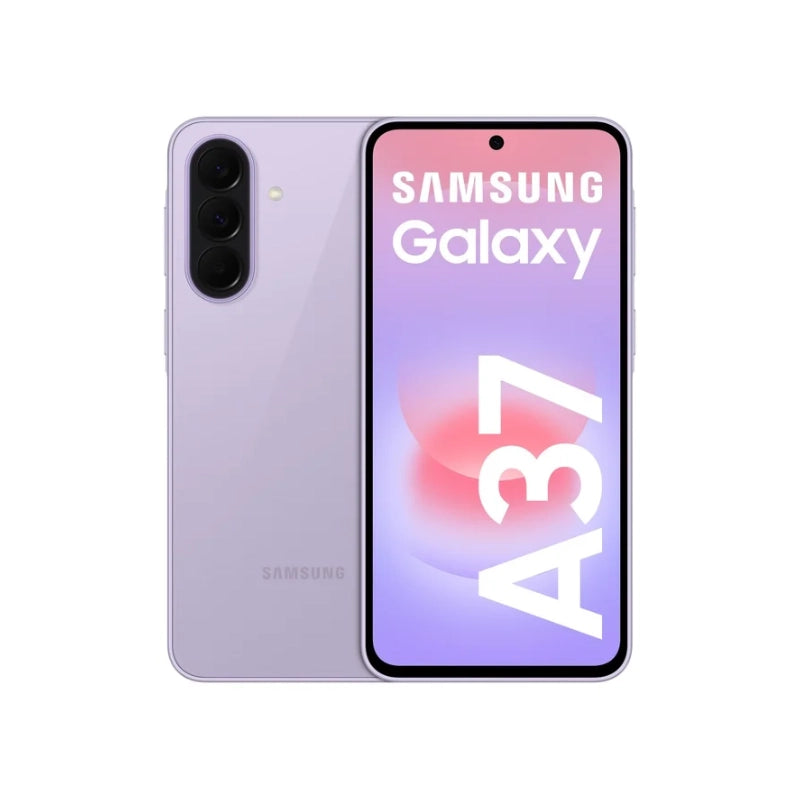 Samsung Galaxy A37 smartphone showing front and back on a white background