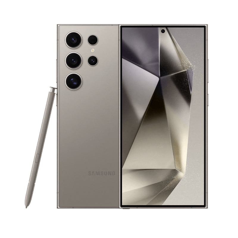 Samsung smartphone with stylus on a white background

