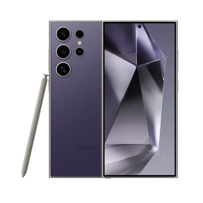 Samsung phone with stylus on a white background

