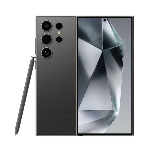 Samsung smartphone with stylus on a white background

