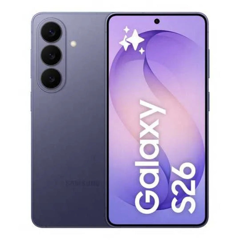 Samsung Galaxy S26 smartphone showing front and back on a white background