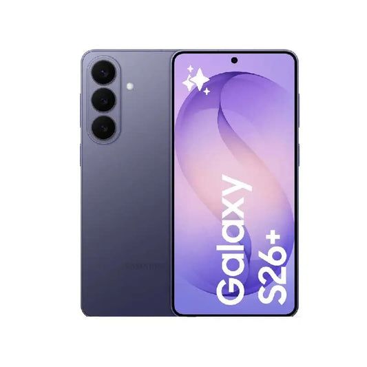 Samsung Galaxy S26+ smartphone showing front and back on a white background