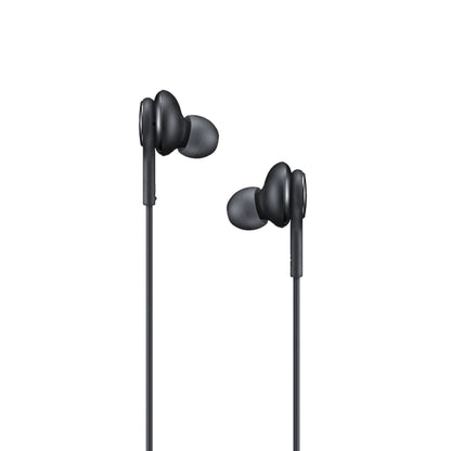 Black in-ear headphones on a white background