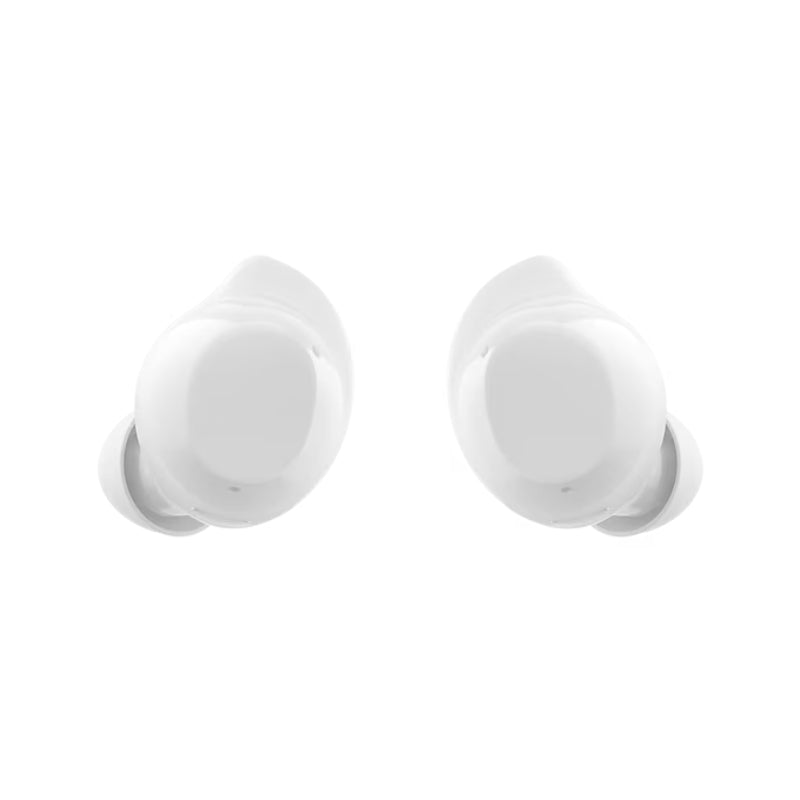 White wireless earbuds on a white background