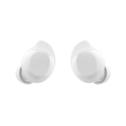 White wireless earbuds on a white background