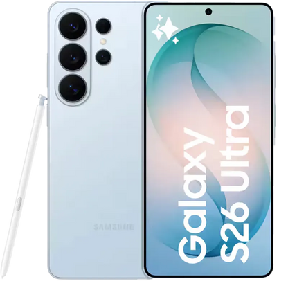Samsung Galaxy S26 Ultra smartphone showing front and back on a white background