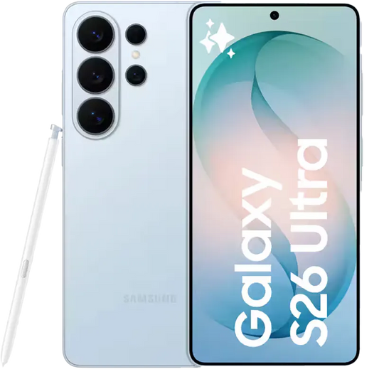 Samsung Galaxy S26 Ultra smartphone showing front and back on a white background