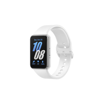 White smartwatch with a digital display on a white background