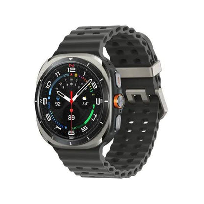 Smartwatch with a black strap on a white background