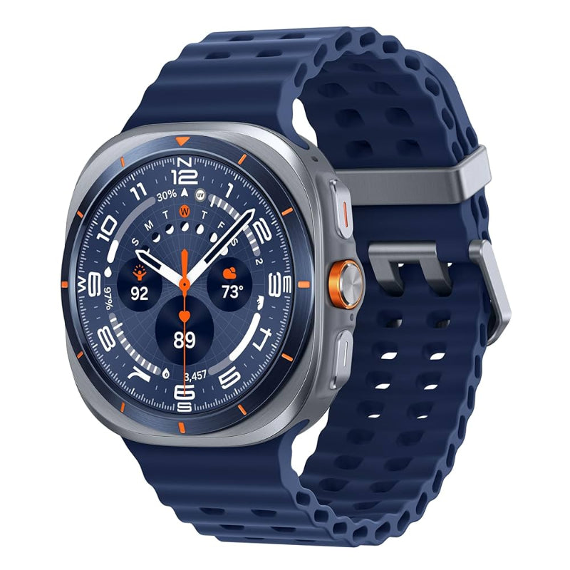 Smartwatch with a blue strap on a white background