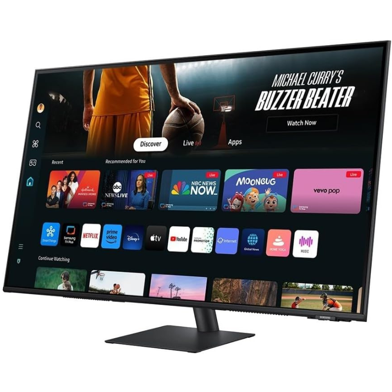 Smart TV screen displaying various app icons on a white background