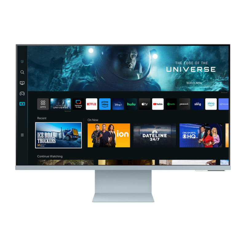 Smart TV displaying a streaming platform interface with various app icons.