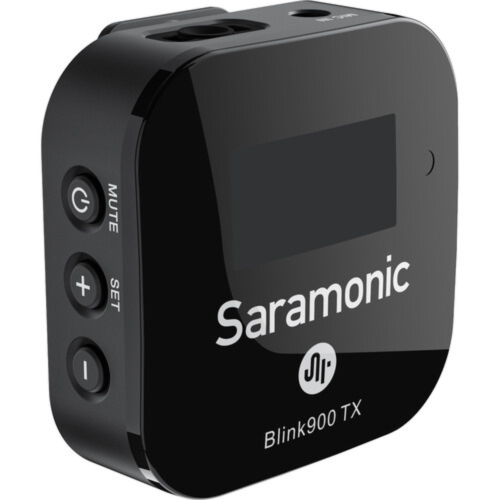 Saramonic Blink900 TX microphone transmitter on a white background