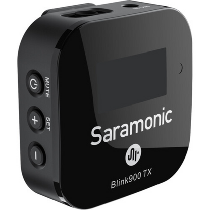 Saramonic Blink900 TX microphone transmitter on a white background