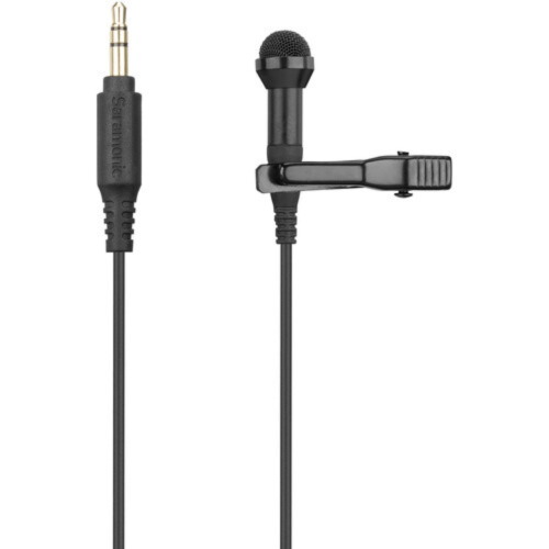 Black saramonic microphone with cable on a white background