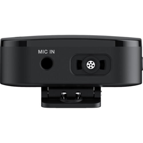 Black audio device with 'MIC IN' label on a white background