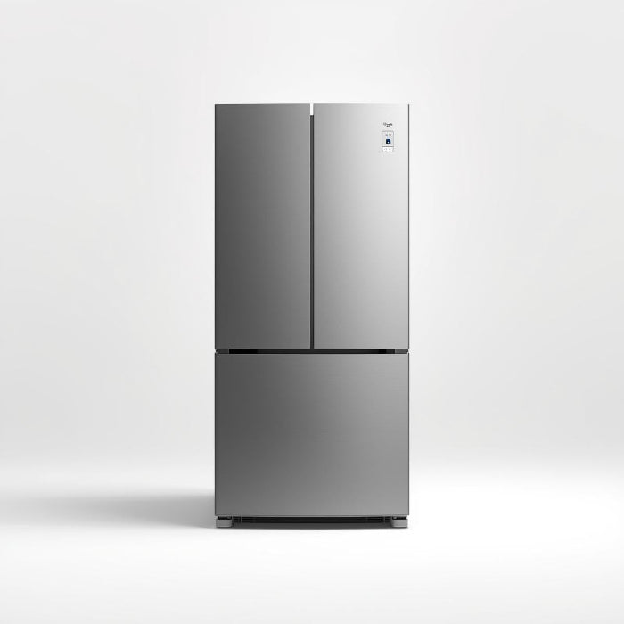 Stainless steel refrigerator on a white background