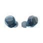 Blue Sony earbuds on a white background