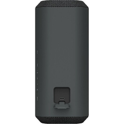 Black portable speaker on a white background