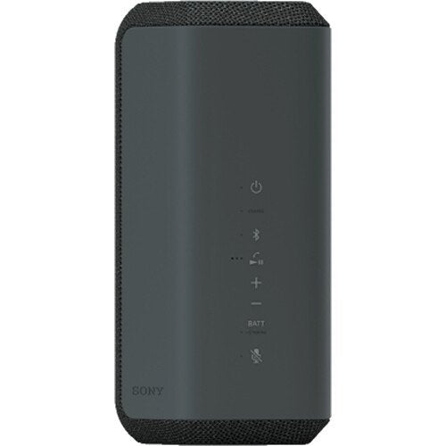 Black portable speaker with control buttons on a white background
