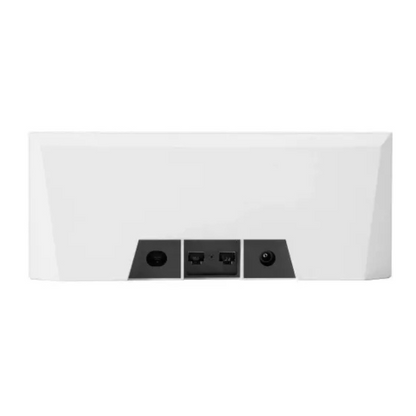 White wall socket with black outlets on a white background