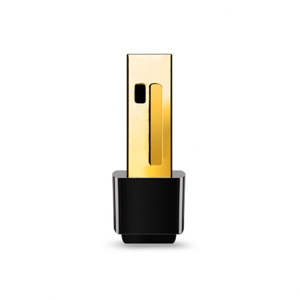 Gold and black USB drive on a white background