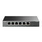 TP-Link network switch with six Ethernet ports on a white background