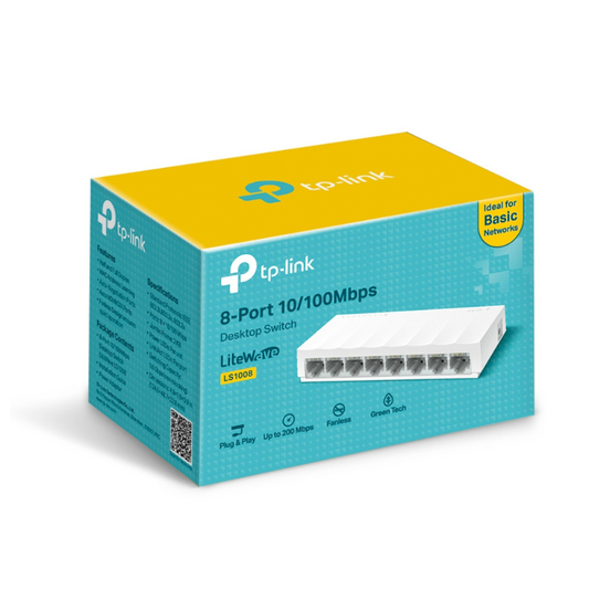 TP-Link 8-port switch packaging on a white background