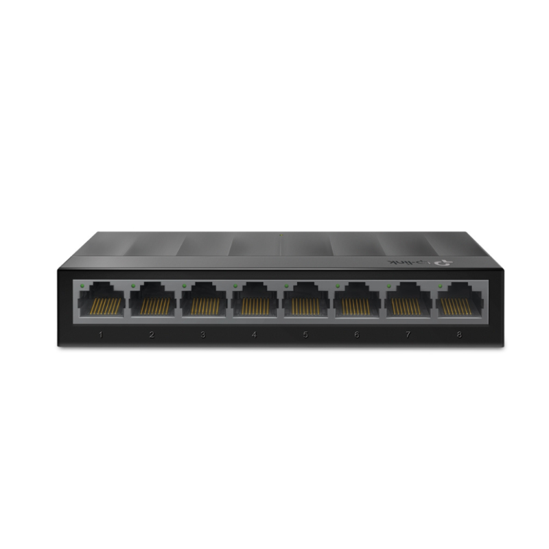 TP-Link LS1008G with eight ports on a white background