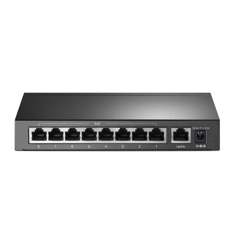 Network switch with multiple Ethernet ports on a white background