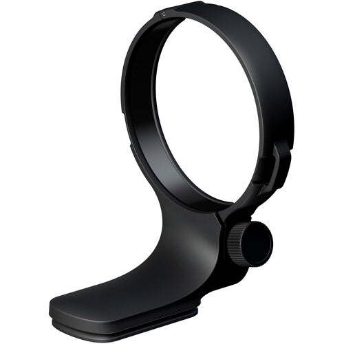 Black camera lens hood on a white background