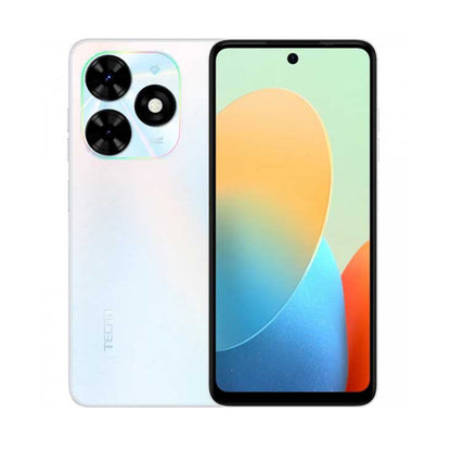 Smartphone with a colorful display and camera setup on a white background