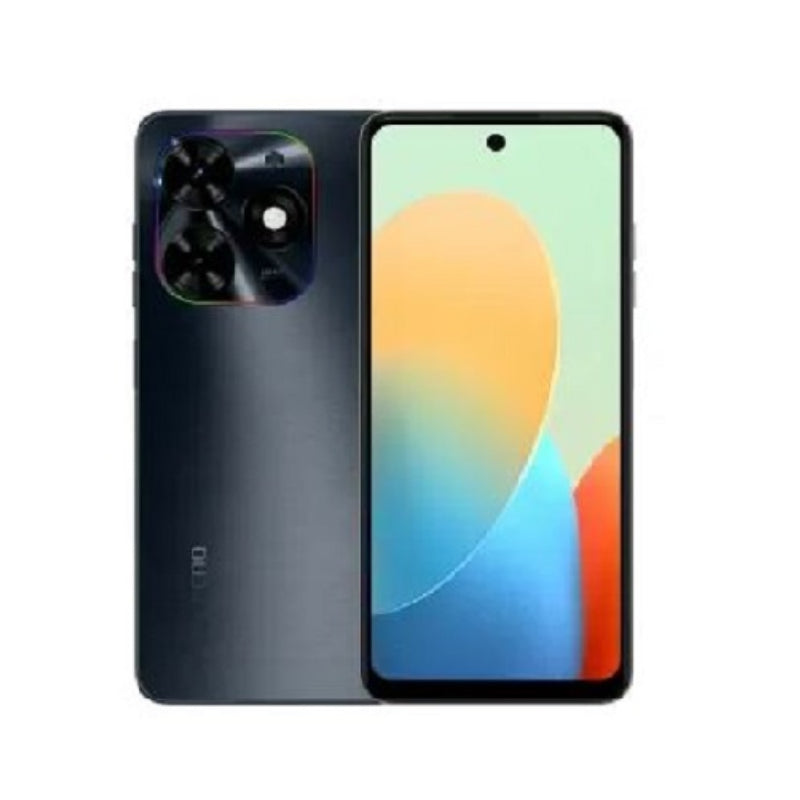 Smartphone showing front and back on a white background