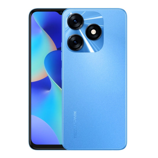 Smartphone with blue back and colorful display on a white background