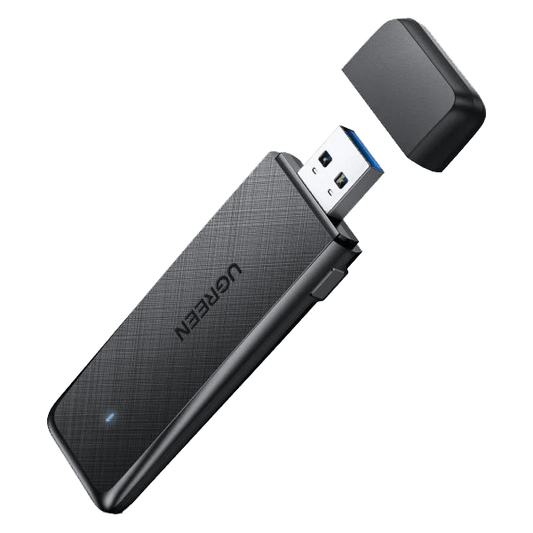 Black UGREEN AC1300 Dual-Band Wireless USB Adapter - CM492 on a white background