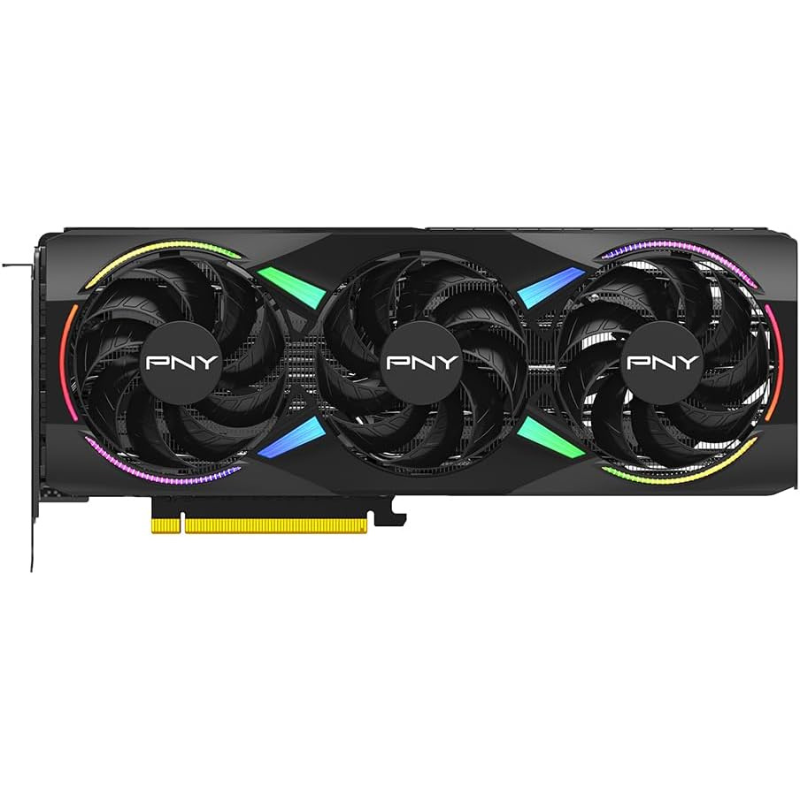 GPU with three fans featuring PNY branding on a white background
