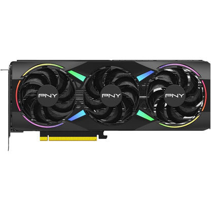 GPU with three fans featuring PNY branding on a white background