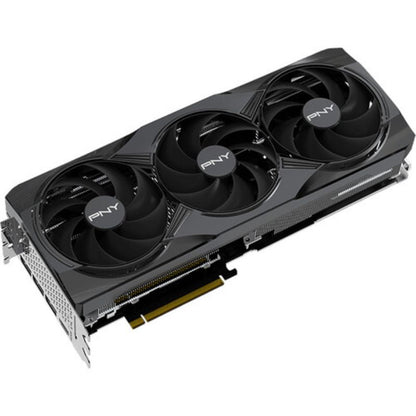 GPU with four fans and PNY branding on a white background