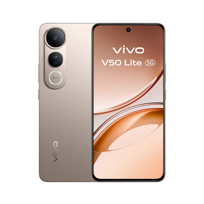 Vivo V50 Lite 5G smartphone showing front and back on a white background