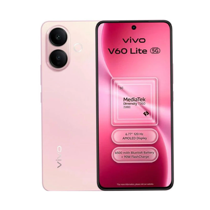 Vivo V60 Lite 5G smartphone with gradient design on a white background