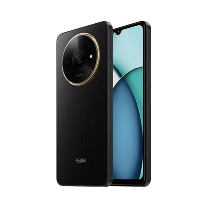 Black redmi a3x smartphone with a visible Redmi logo on a white background


