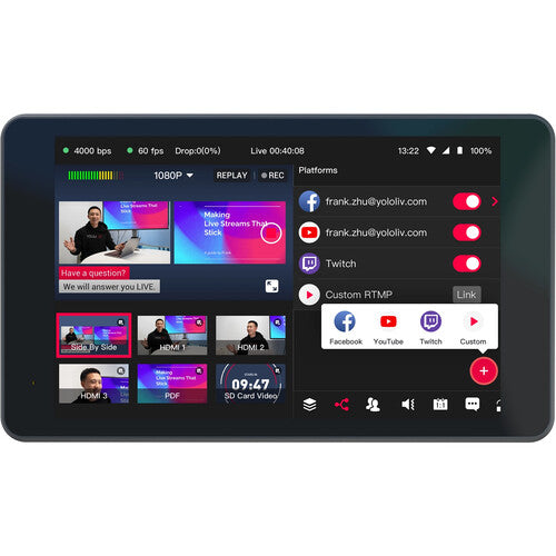 Streaming interface on a digital device screen with various platforms and settings.