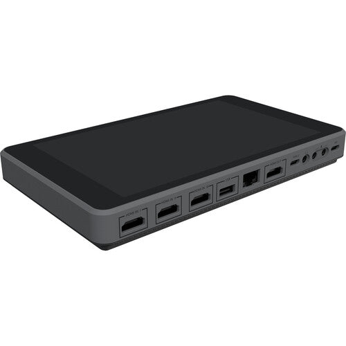 Black USB hub with multiple ports on a white background