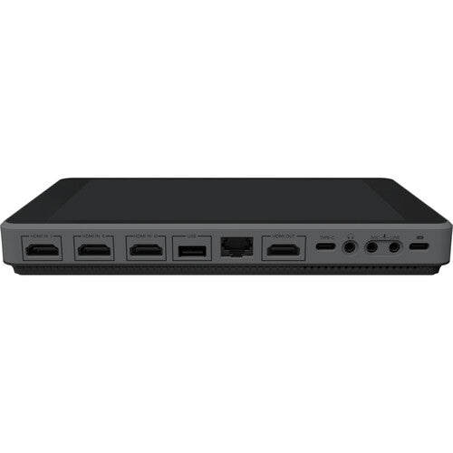 Black YoloLiv YoloBox Pro All-in-One Multi-Camera Switching and Live Streaming System
 with multiple ports on a white background
