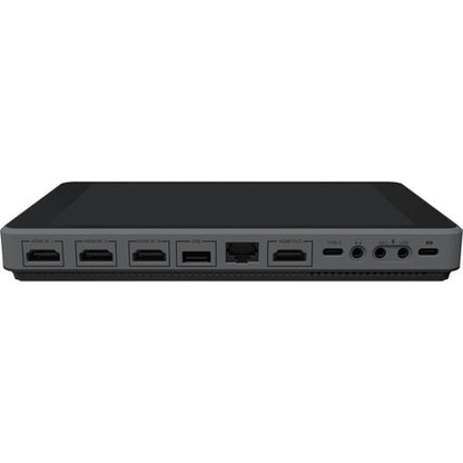 Black YoloLiv YoloBox Pro All-in-One Multi-Camera Switching and Live Streaming System
 with multiple ports on a white background