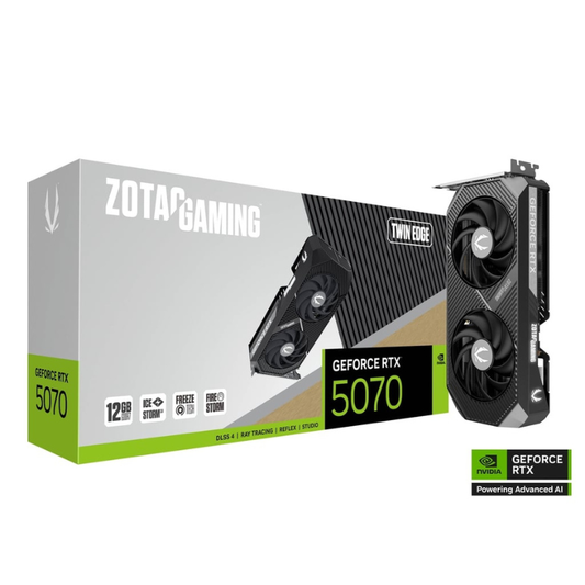 ZOTAC Gaming GeForce RTX 5070 graphics card packaging on a white background