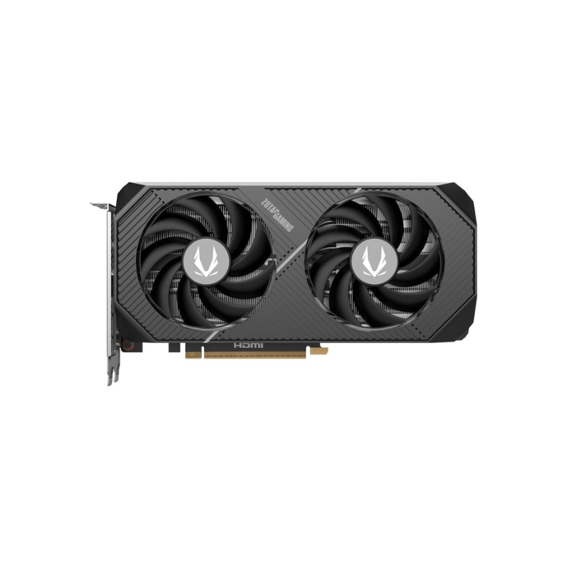 Graphics card with dual fans on a white background