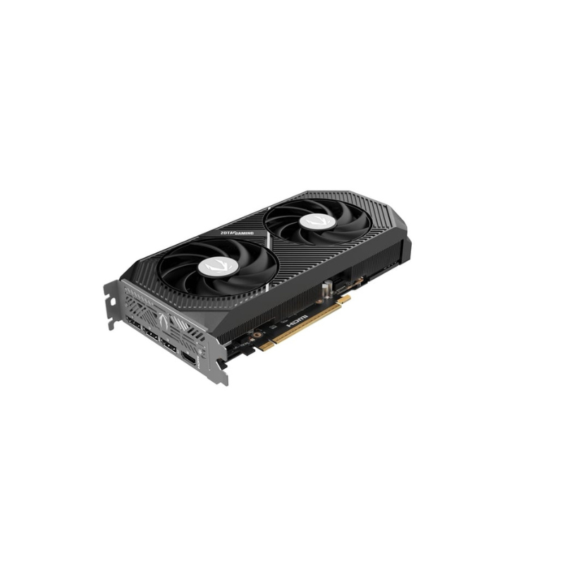 Computer graphics card with dual fans on a white background