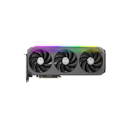 Graphics card with RGB lighting on a white background